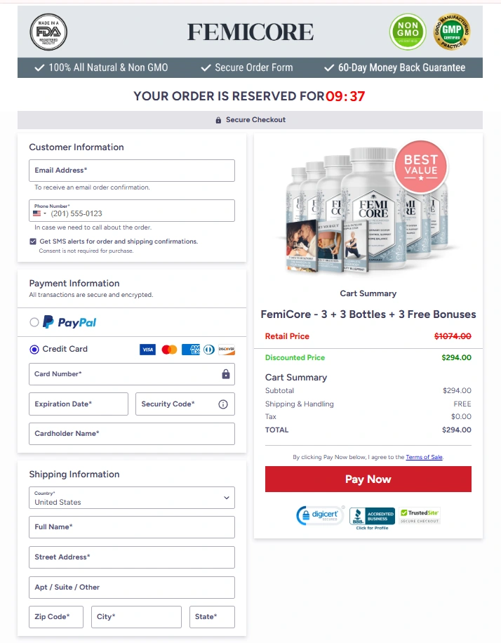 FemiCore order page
